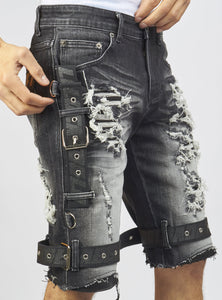 Shorts - Black Stone Wash Denim - Featuring Black/Black Straps - LDS421101