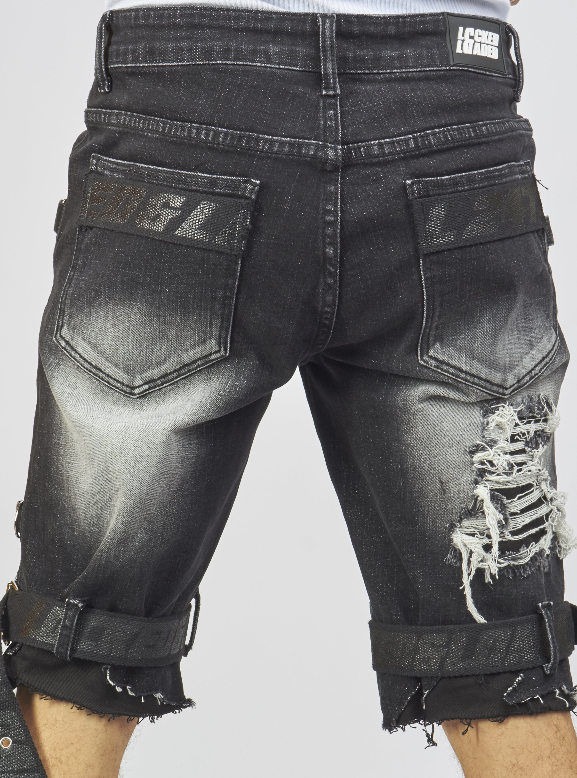 Shorts - Black Stone Wash Denim - Featuring Black/Black Straps - LDS421101