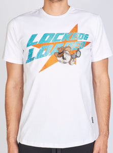 T-Shirt - Heavy Hitta - Aqua and Orange on White - 103