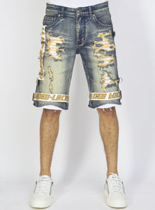 Shorts - Vintage Blue Wash Denim - Featuring White / Khaki Straps - LDS421101