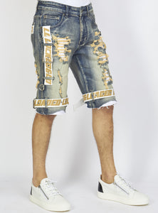 Shorts - Vintage Blue Wash Denim - Featuring White / Khaki Straps - LDS421101