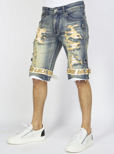 Shorts - Vintage Blue Wash Denim - Featuring White / Khaki Straps - LDS421101