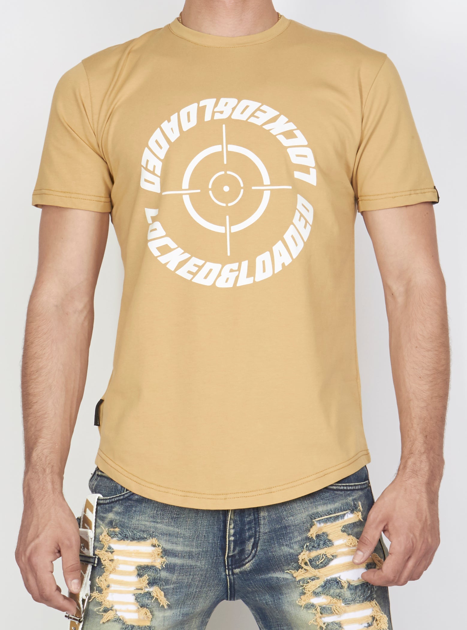 Locked & Loaded T-Shirt - Target - Tan And White