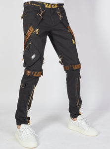 Jeans - Straps & Stones - Black and Gold - LLTP112