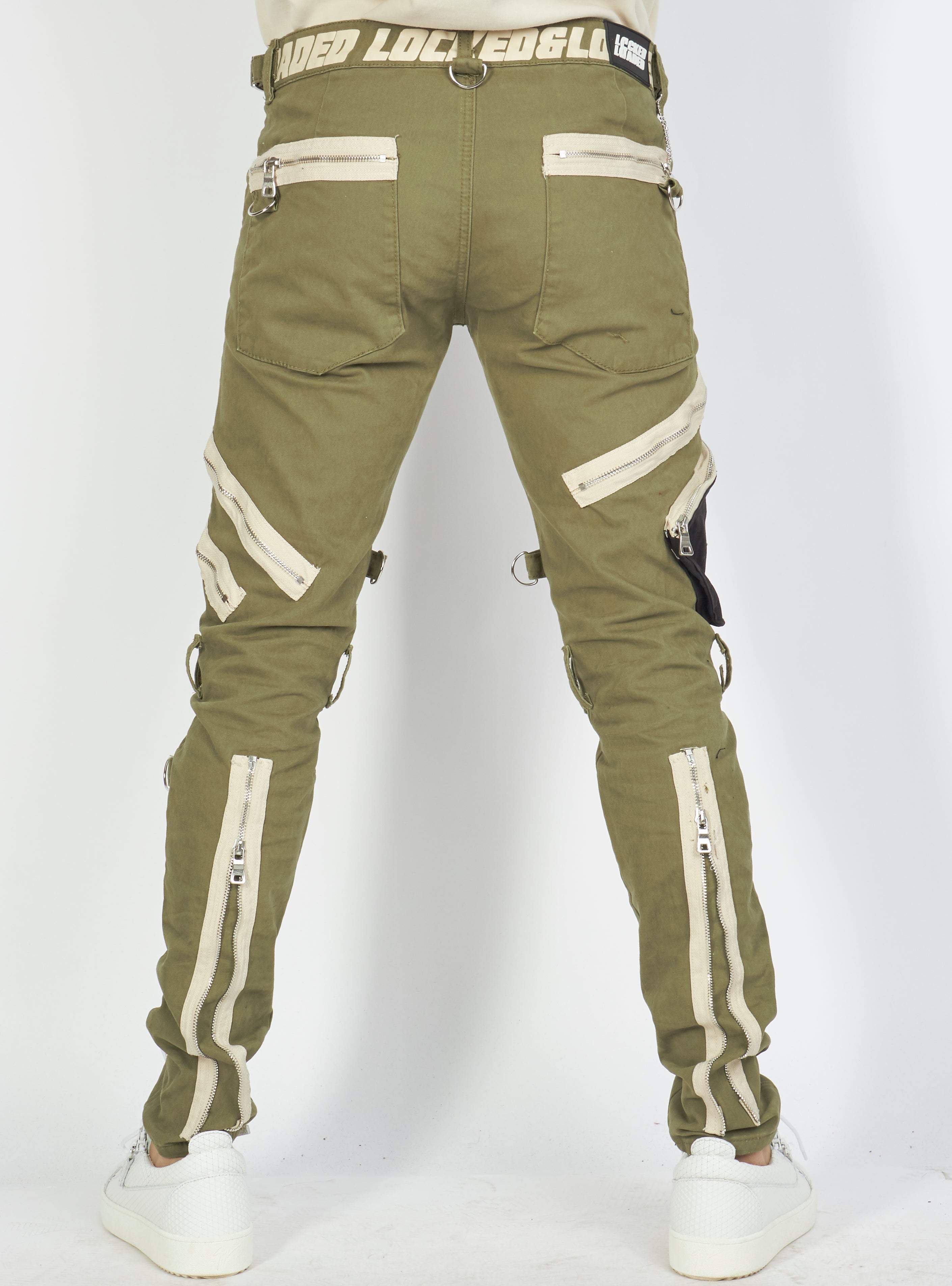 Jeans - Straps and Pocket - Olive/Cream - LLTP101