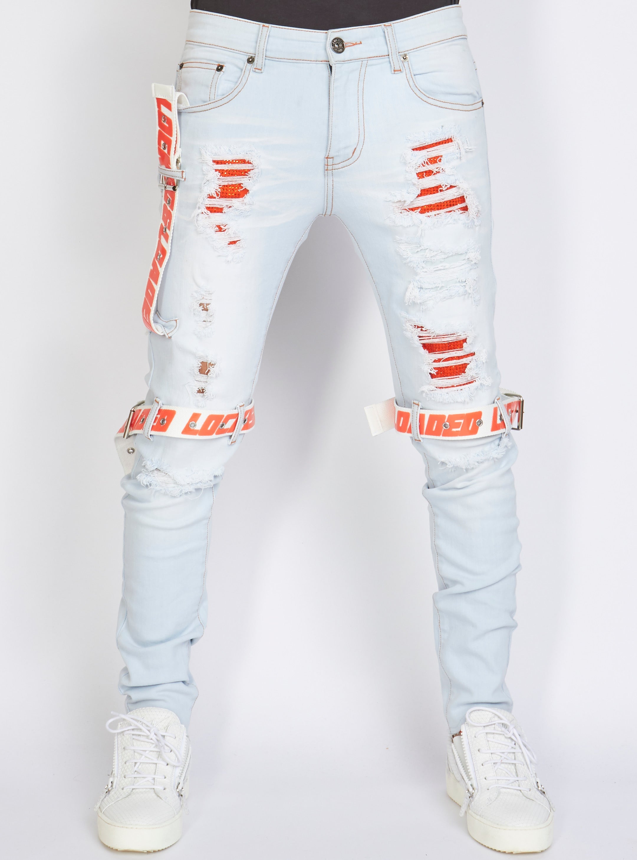 Jeans - Straps - Light Wash And Orange - LLCDP0925569