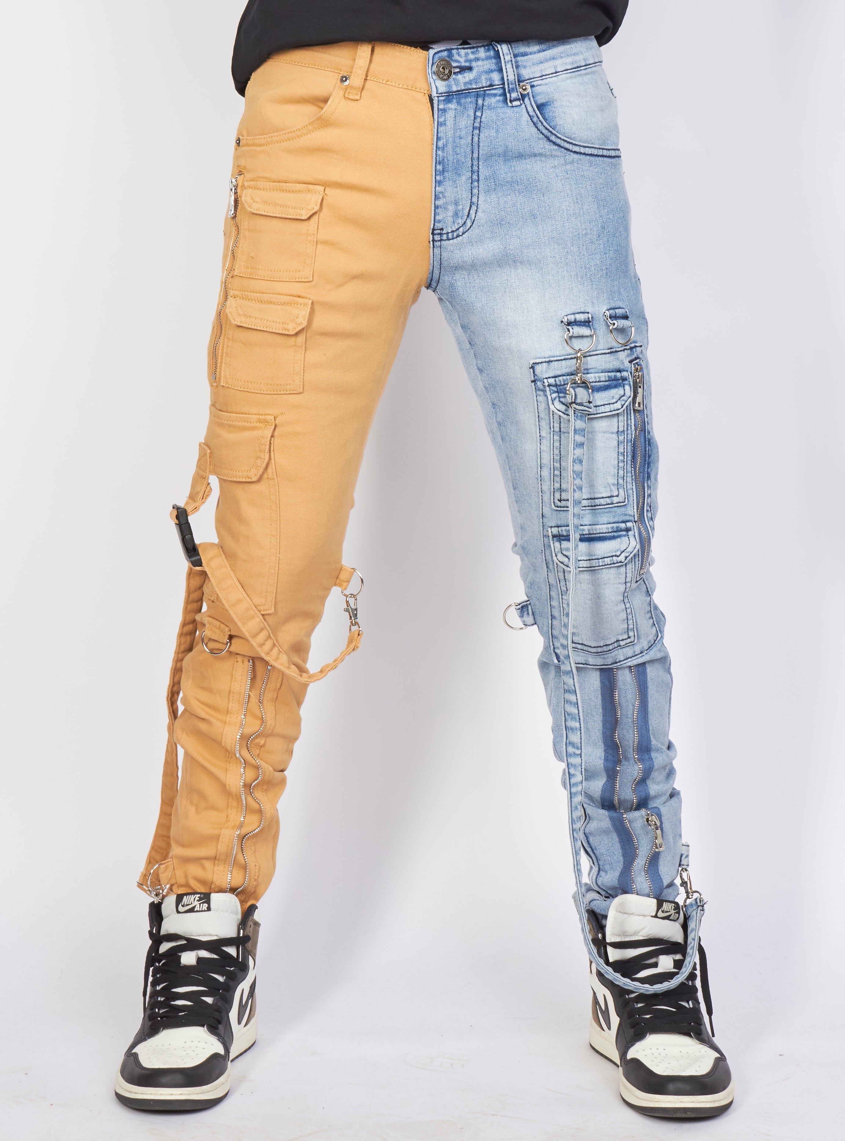 Jeans - Split Straps & Stones - Denim & Tan