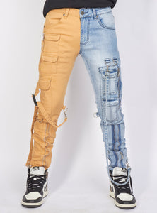 Jeans - Split Straps & Stones - Denim & Tan